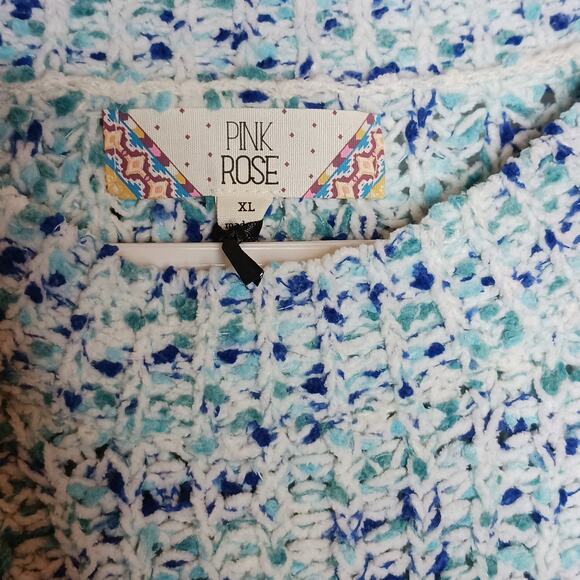 Pink Rose Ivory/ Teal Blue Chunky Knit Sweater Sz XL- NWT - Picture 7 of 15